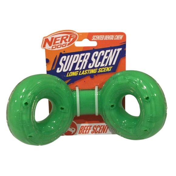 Nerf Dog Super Beef Scent Large Green Double Loop Dental Chew - Picture 1 of 3